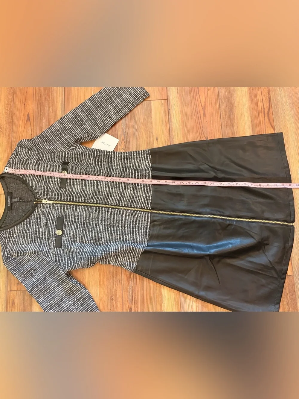 Ellen Tracy Black & Gray Mixed-Media Zip Front Dress NWT Women Size Medium